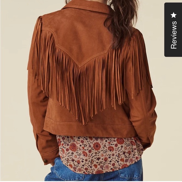 BNWT !! SPELL AND THE GYPSY LEATHER SUEDE RIDER TASSEL FRINGE JACKET 🧥 tobacco - Picture 3 of 14